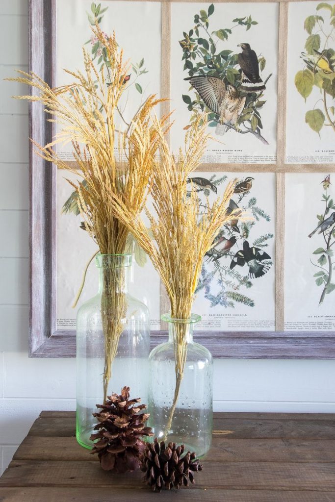 fall decor dried leaves in vases